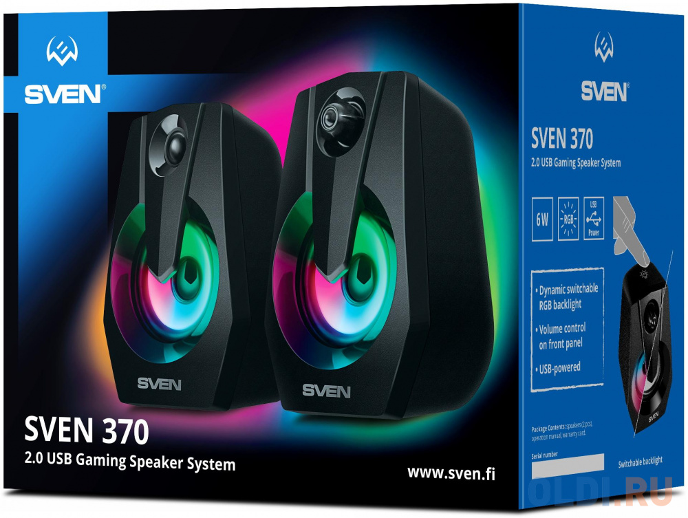 Колонки Sven 370 2.0 чёрные (2x2W, USB, RGB подсветка) в Москвe