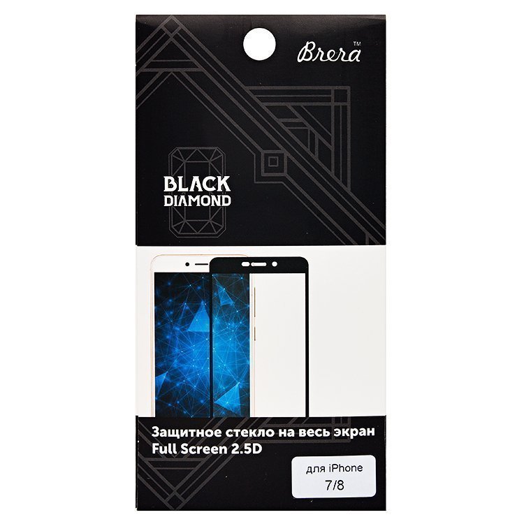 Защитное стекло Brera для экрана смартфона Apple iPhone 7/8, FullScreen, поверхность глянцевая, черная рамка, 2.5D (86132)
