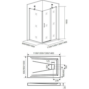 Душевой уголок Good Door Mokka WTW+SP 110x80 с поддоном, прозрачные, хром матовый