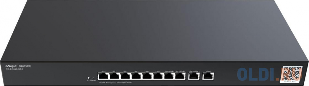 Ruijie Reyee Rack-mountable 10-port full gigabit router, providing one WAN port, six LAN ports, and three LAN/WAN ports; recommended concurrency of 30