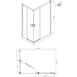 Душевой уголок Ambassador Queen 120x80 с душевой системой Lemark, прозрачный, черный (11011205RBlack, LM7002BL)