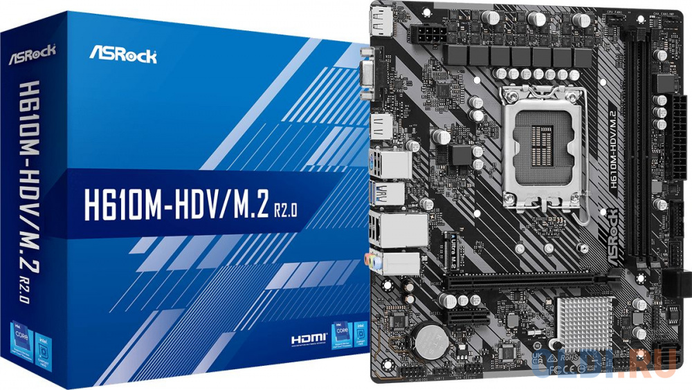 Материнская плата Asrock H610M-HDV/M.2 R2.0 Soc-1700 Intel H610 2xDDR4 mATX AC`97 8ch(7.1) GbLAN+VGA+HDMI+DP в Москвe