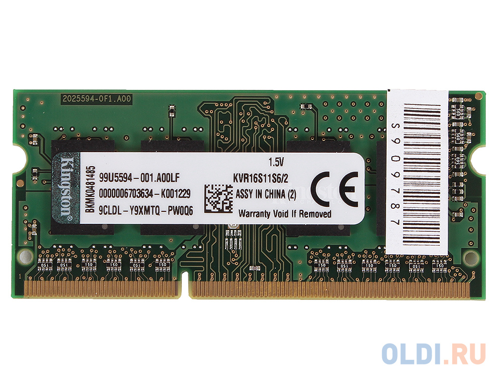 Оперативная память для ноутбука Kingston KVR16S11S6/2 SO-DIMM 2Gb DDR3 1600 MHz KVR16S11S6/2
