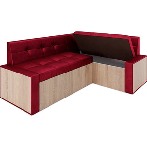 Кухонный диван Mebel Ars Таллин правый угол (бархат красный STAR VELVET 3 DARK RED) 210х83х140 см