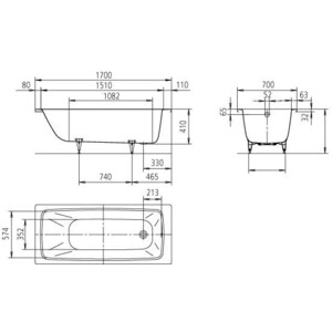 Ванна стальная Kaldewei Cayono 749 Antislip, Easy Clean 170x70 с экраном Emmy Малибу и ножками