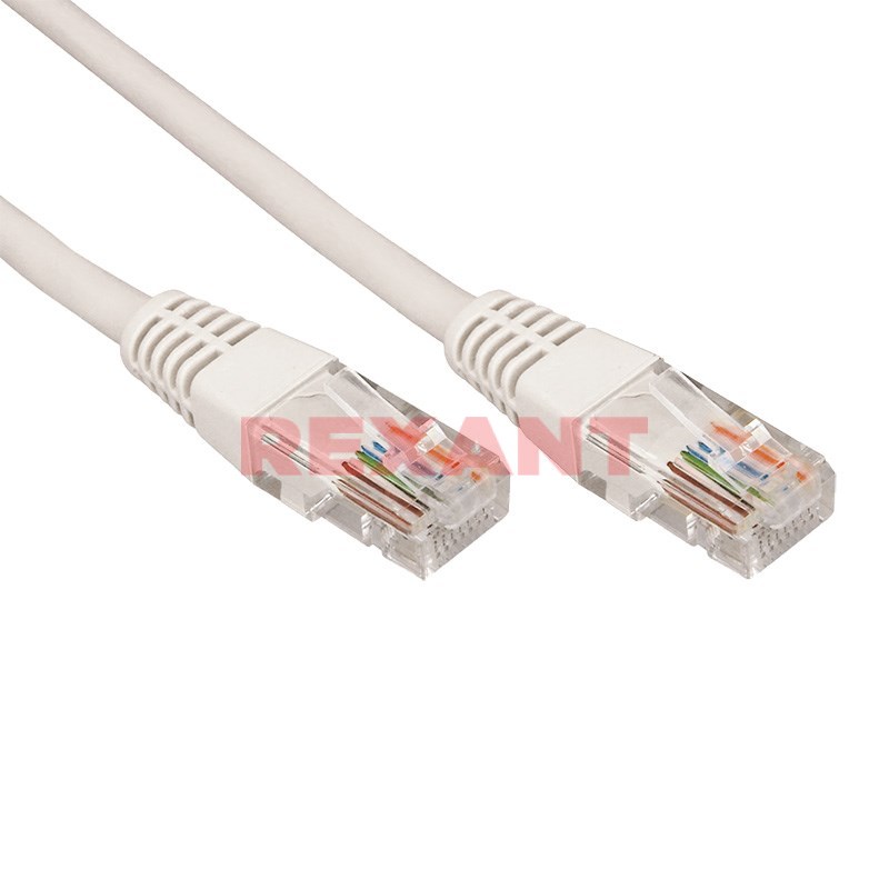 Патч-корд UTP кат.5e, 1 м, RJ45-RJ45, серый, REXANT (18-1002)