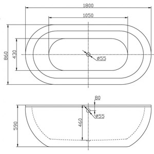 Акриловая ванна BelBagno 180x86 слив-перелив, хром (BB13-1800-CRM)