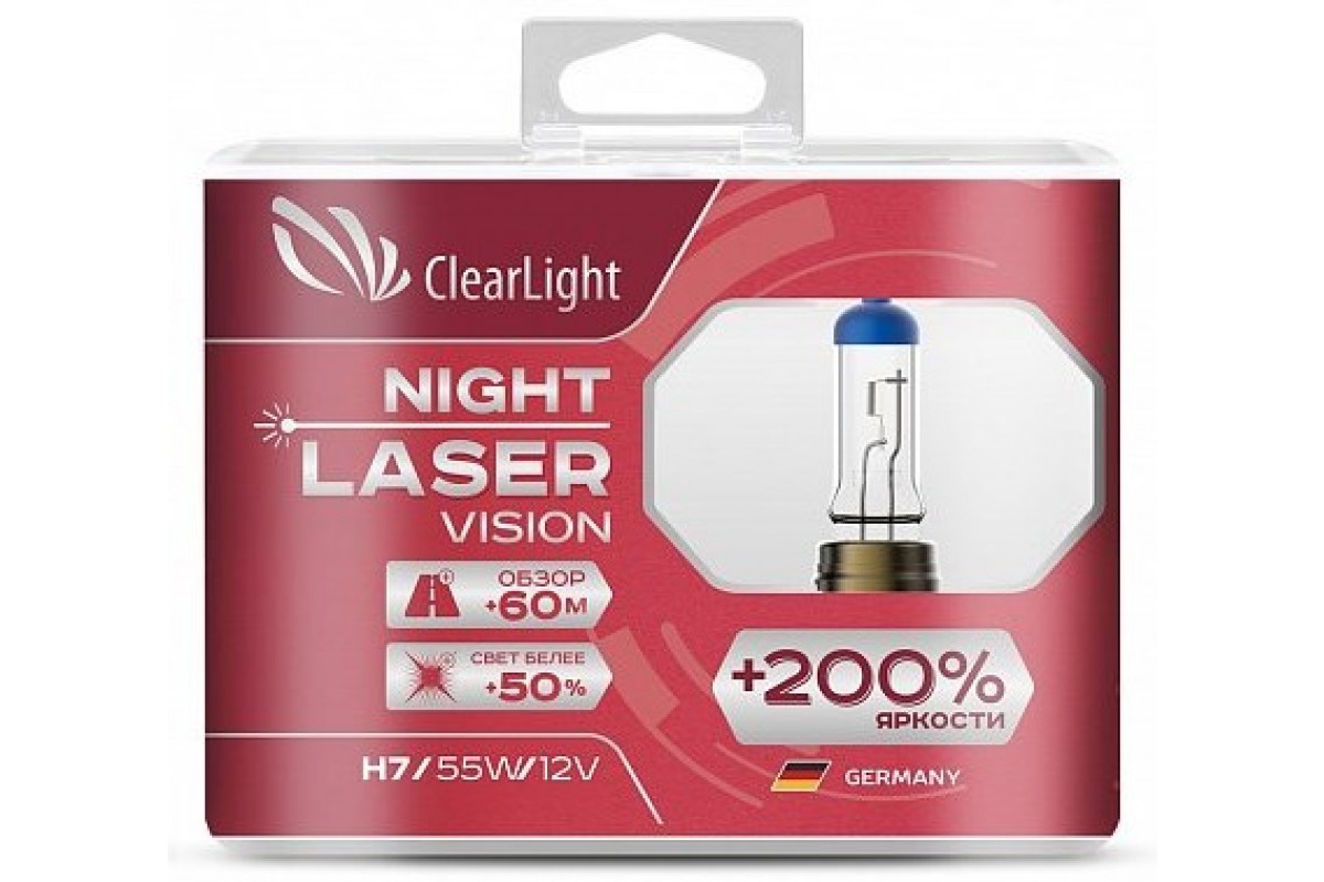 Лампа Clearlight H7 12V-55W Night Laser Vision +200% Light (компл., 2 шт.) в Москвe