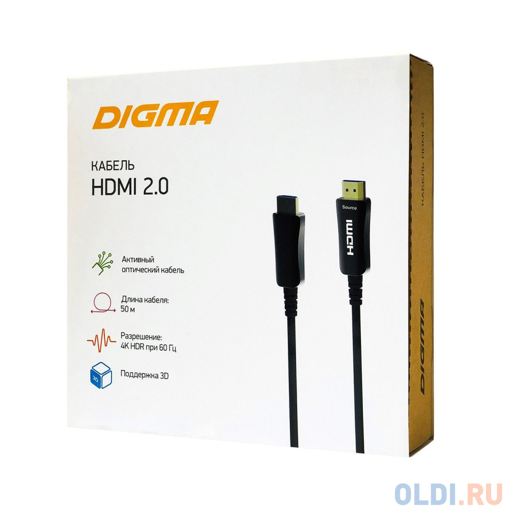 Кабель аудио-видео Digma HDMI 2.0 AOC HDMI (m)/HDMI (m) 50м. Позолоченные контакты черный (BHP AOC 2.0-50)