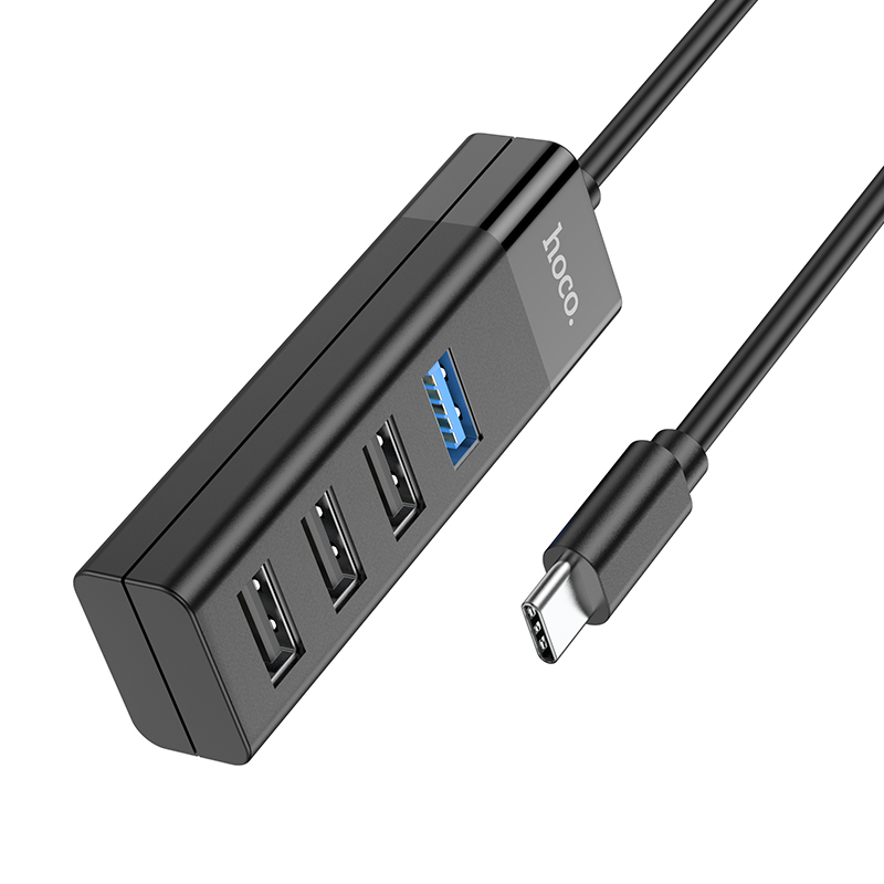 Хаб USB Hoco HB25 Easy 3xUSB 2.0/1xUSB 3.0 + кабель Type-C Black 6931474762429