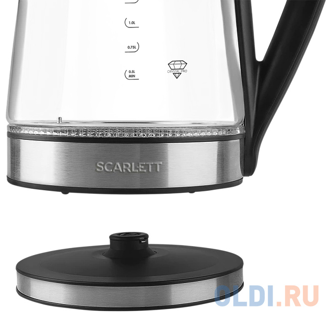 Чайник электрический Scarlett SC-EK27G55 1.7л. 2200Вт черный/серебристый (корпус: стекло)