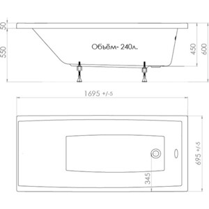 Акриловая ванна Triton Джена 170x70 с каркасом (Щ0000001223, Щ0000041797)