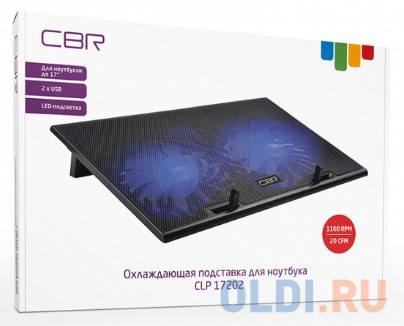 CBR CLP 17202, Подставка для ноутбука до 17", 390x270x25 мм, с охлаждением, 2xUSB, вентиляторы 2х150 мм, 20 CFM, LED-подсветка, материал металл/п