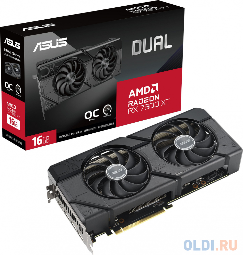 Видеокарта Asus PCI-E 4.0 DUAL-RX7800XT-O16G AMD Radeon RX 7800XT 16Gb 256bit GDDR6 2226/18000 HDMIx1 DPx3 HDCP Ret