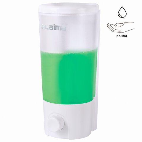 Дозатор для жидкого мыла LAIMA BASIC, пластик, 380 мл, белый/прозрачный (603922)