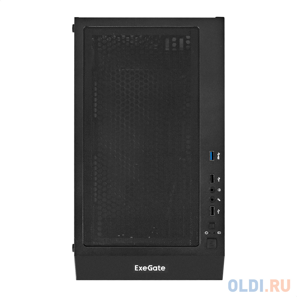 Корпус Miditower ExeGate EVO-5001A-500NPX (ATX, БП 500NPX с вент. 12 см, 2*USB+1*USB3.0+HD Audio, черный, 3 вент.12см с RGB подсветкой, боковая панель