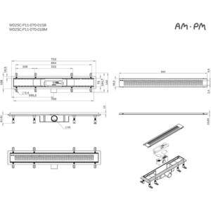 Душевой лоток Am.Pm PrimeFlow затвор Cut Gradient 70 см, хром (W02SC-P11-070-01SB) в Москвe