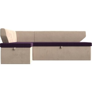Кухонный угловой диван Лига Диванов Омура велюр фиолетовый\бежевый левый угол (113205L)