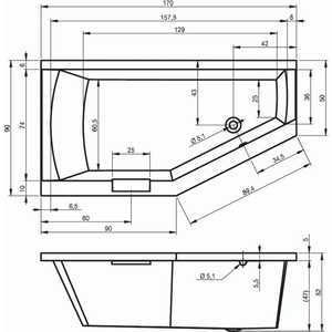 Акриловая ванна Riho Geta 170x90 R правая, с ножками (B031001005, 207097)