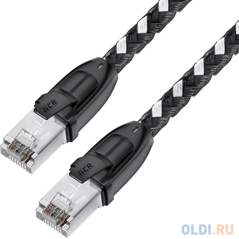 GCR Патч-корд PROF прямой 10.0m, UTP медь кат.6, STRONG черно-белый нейлон, ethernet high speed 10 Гбит/с, T568B, GCR-52780