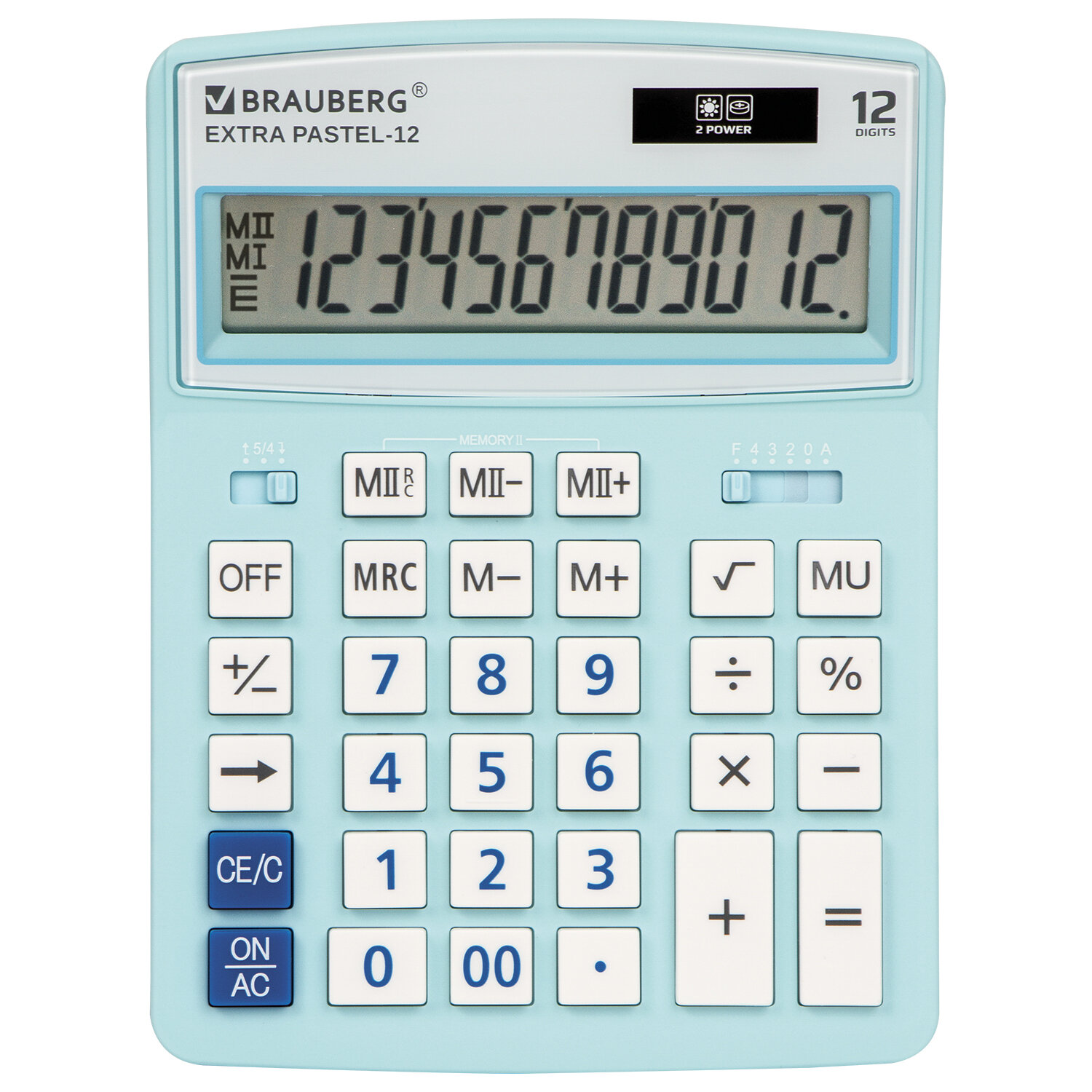 Калькулятор настольный BRAUBERG Extra PASTEL-12-LB, 12-разрядный, однострочный экран, голубой (250486)