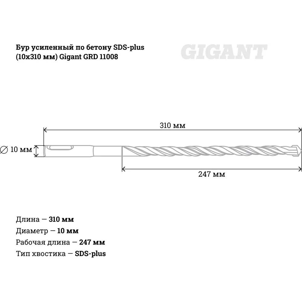 Усиленный бур sds-plus Gigant