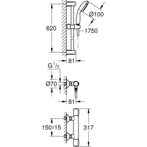 Термостат для душа Grohe Grohtherm 500 с душевым гарнитуром 60 см, хром (34796000)