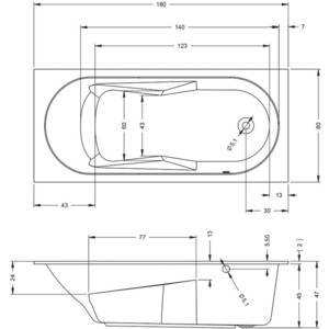 Акриловая ванна Riho Lazy 180x80 правая, с ножками (B082001005, 207095)