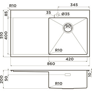 Кухонная мойка Omoikiri Akisame 86 IN-R нержавеющая сталь (4993763)