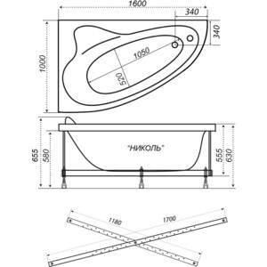 Акриловая ванна Triton Николь R 160x100 правая, на каркасе (Щ0000049495)