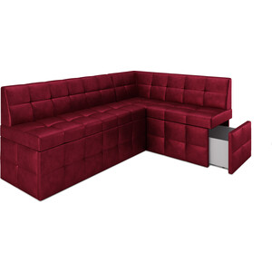 Кухонный диван Mebel Ars Атлантис правый угол (бархат красный STAR VELVET 3 DARK RED) 190х84х120 см