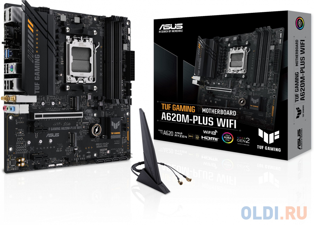 Материнская плата Asus TUF GAMING A620M-PLUS WIFI SocketAM5 AMD A620 4xDDR5 mATX AC`97 8ch(7.1) 2.5Gg RAID+HDMI+DP