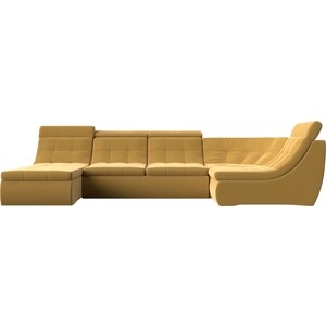П-образный модульный диван Лига Диванов Холидей Люкс микровельвет желтый