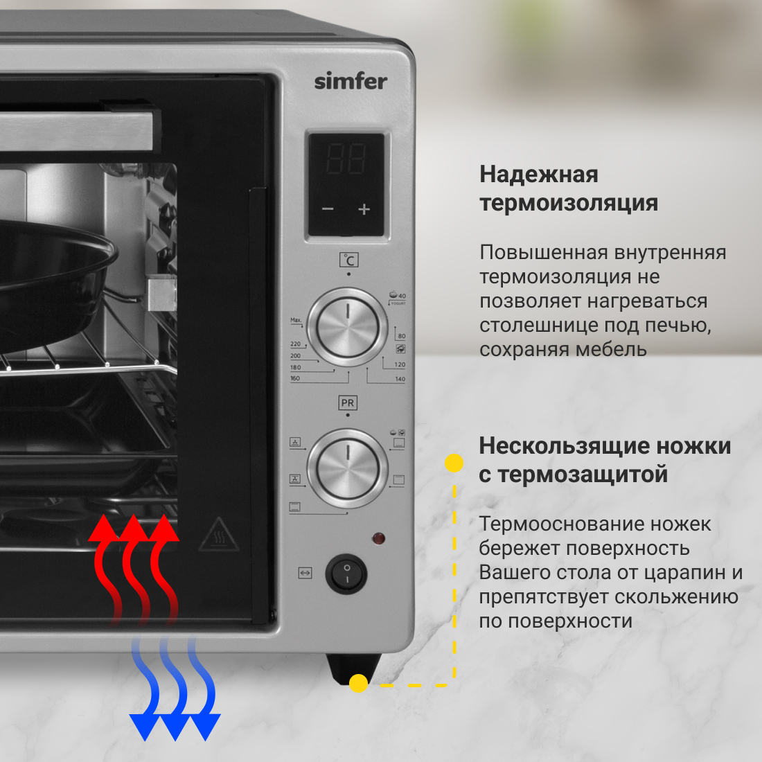 Мини-печь Simfer M7071 (6 режимов, конвекция, двойное стекло, цифровой дисплей, цвет серый) в Москвe