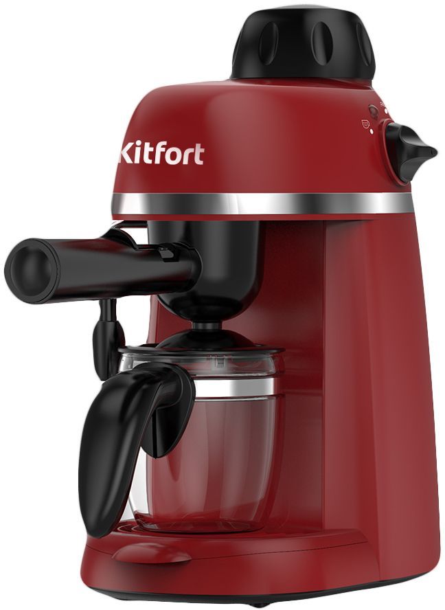 Кофеварка капельная Kitfort КТ-760-1, 800 Вт, кофе молотый, 240 мл/240 мл, ручной капучинатор, черный/красный