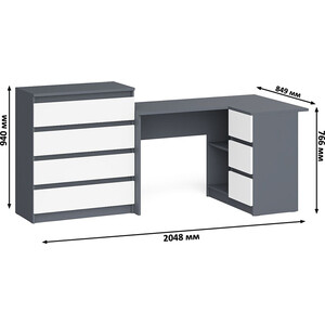 Комплект СВК Мори Стол компьютерный МС-16 правый + Комод МК800.4, цвет графит/белый в Москвe