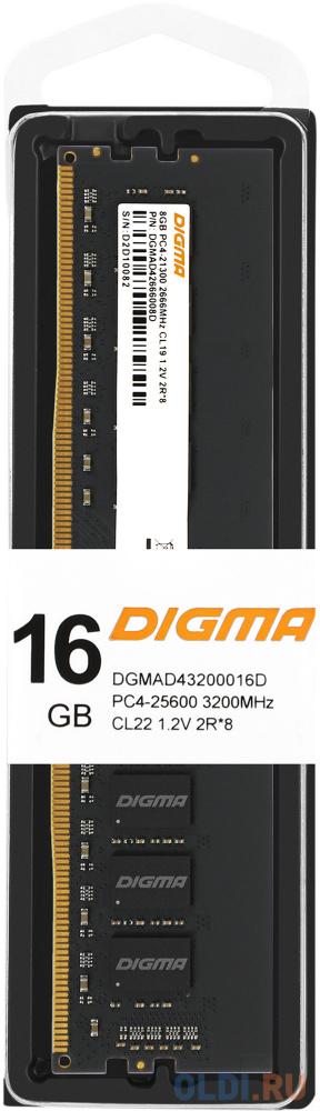 Память DDR4 16Gb 3200MHz Digma DGMAD43200016D RTL PC4-25600 CL22 DIMM 288-pin 1.2В dual rank