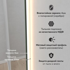 Безрамное зеркало с теплой подсветкой Genglass Nolvis NF LED M GGL-01-M-3000-2