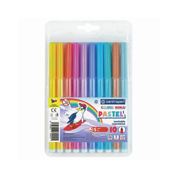 Фломастеры ПАСТЕЛЬНЫЕ 10 ЦВЕТОВ CENTROPEN "Colour World Pastel", смываемые, 7550/10TP, 7 7550 1087 в Москвe