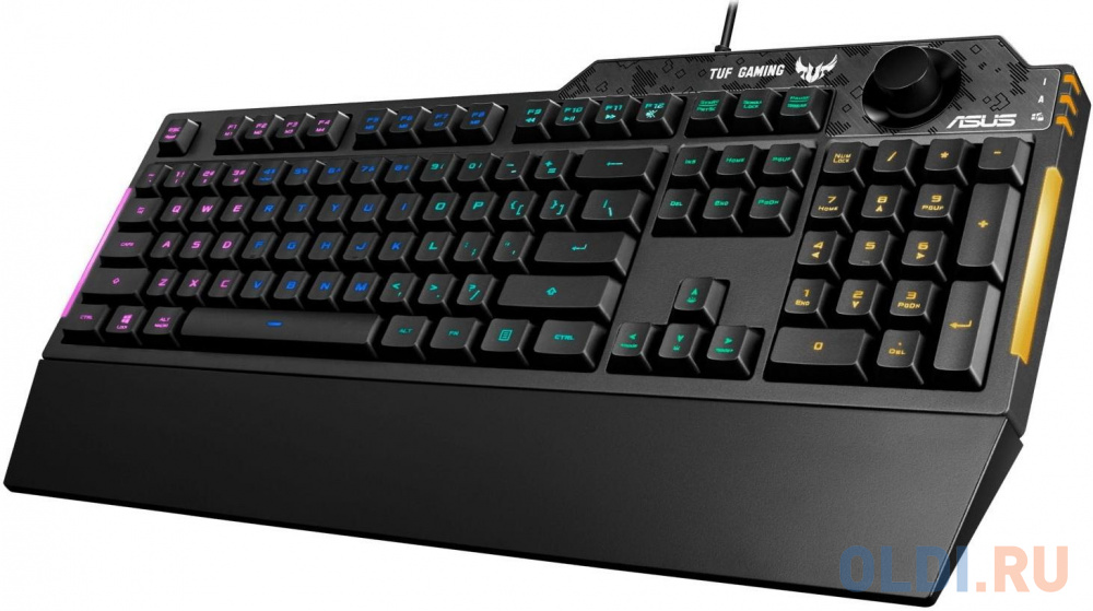 Игровая клавиатура ASUS TUF Gaming K1 чёрная (мембранная, RGB подсветка, USB, регулятор громкости, 90MP01X0-BKRA00)