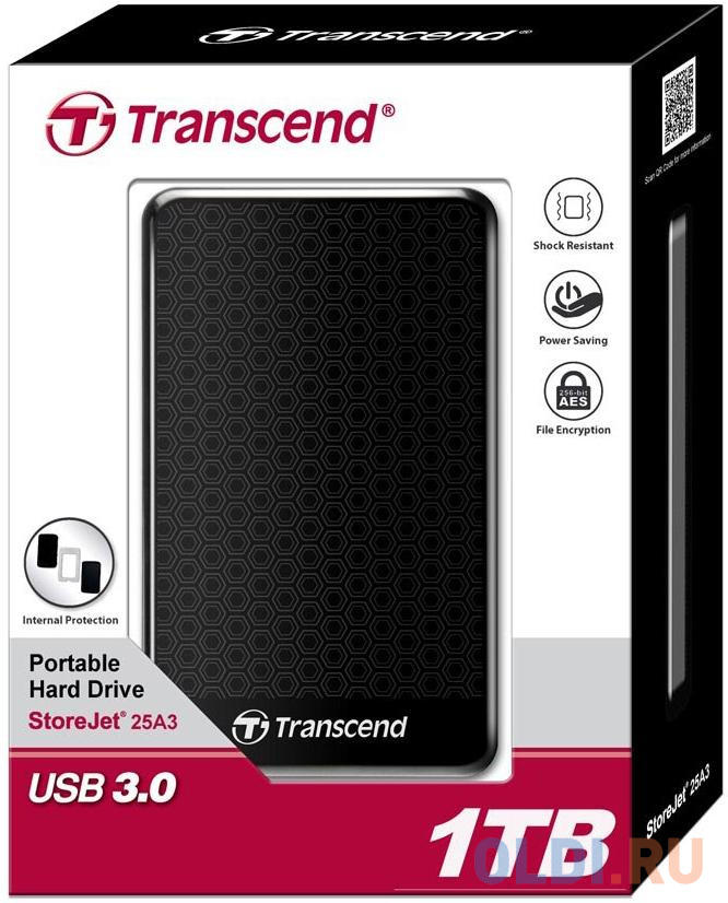 Внешний жесткий диск 1Tb Transcend TS1TSJ25A3K 2.5" USB 3.0  Retail в Москвe