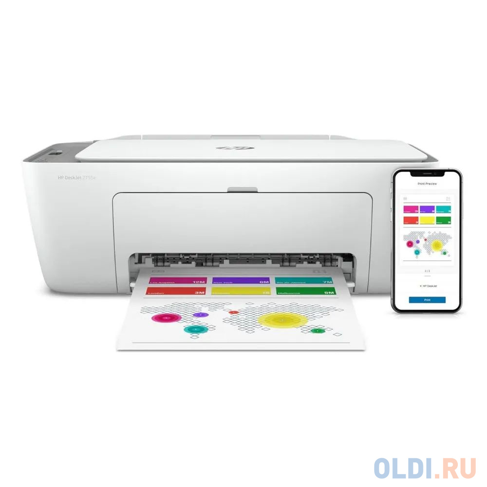 МФУ струйный HP DeskJet 2710 (5AR83B) A4 WiFi USB белый в Москвe