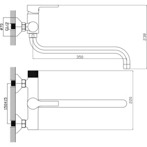 Смеситель для ванны Mixline ML22-02 универсальный, хром (4610211000452)