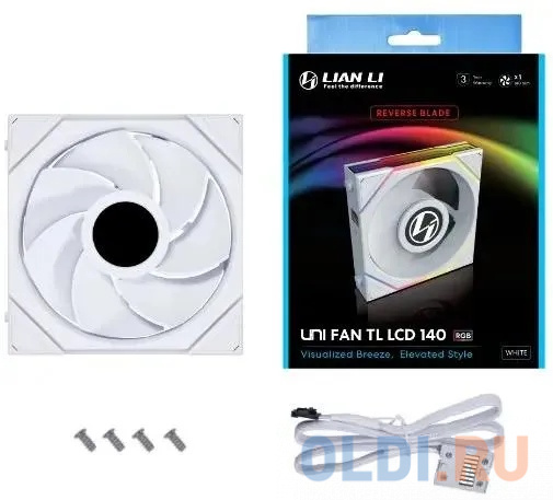 Вентилятор для корпуса Lian-Li Uni Fan TL 140 LCD Reverse ARGB 140х140x28 белый 7-pin 29.4дБ (G99.14RTLLCD1W.00) Ret