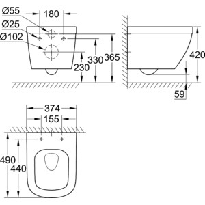 Унитаз подвесной безободковый Grohe Euro Ceramic с сиденьем микролифт (39206000, 39330001)