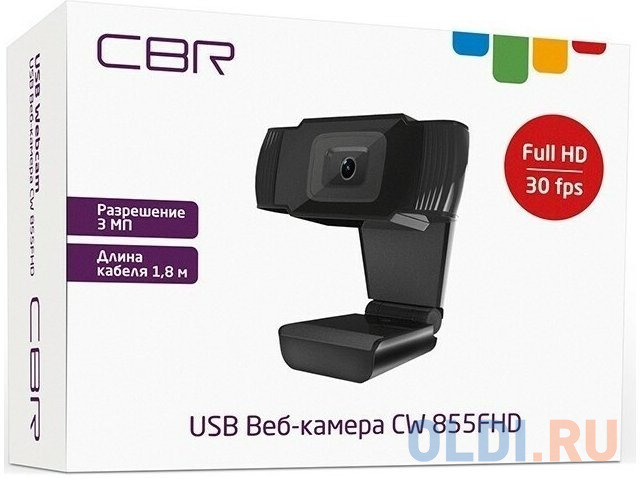 CBR CW 870FHD Black, Веб-камера с матрицей 2 МП, разрешение видео 1920х1080, USB 2.0, встроенный микрофон с шумоподавлением, автофокус, крепление на м