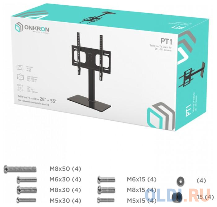 ONKRON PT1 черный {Для телевизоров диагональю 26"-55"VESA: 75x75, 100x100, 100x200, 200x100, 200x200, 200x300, 200x400, 300x100, 300x200, 30 в Москвe