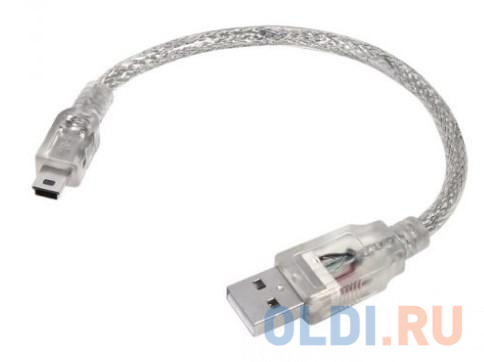 Greenconnect Кабель 1.0m USB 2.0, AM/mini 5P, прозрачный, 28/28 AWG, экран, армированный, морозостойкий, GCR-UM1M5P-BB2S-1.0m