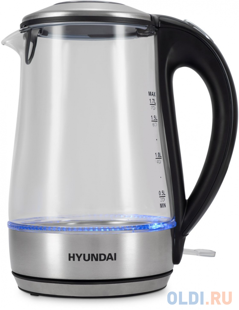 Чайник электрический Hyundai HYK-G8406 1.7л. 2200Вт прозрачный/черный (корпус: нержавеющая сталь)