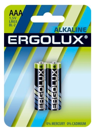 Батарея Ergolux Alkaline, AAA, 1.5V, 2шт. (LR03 BL-2)